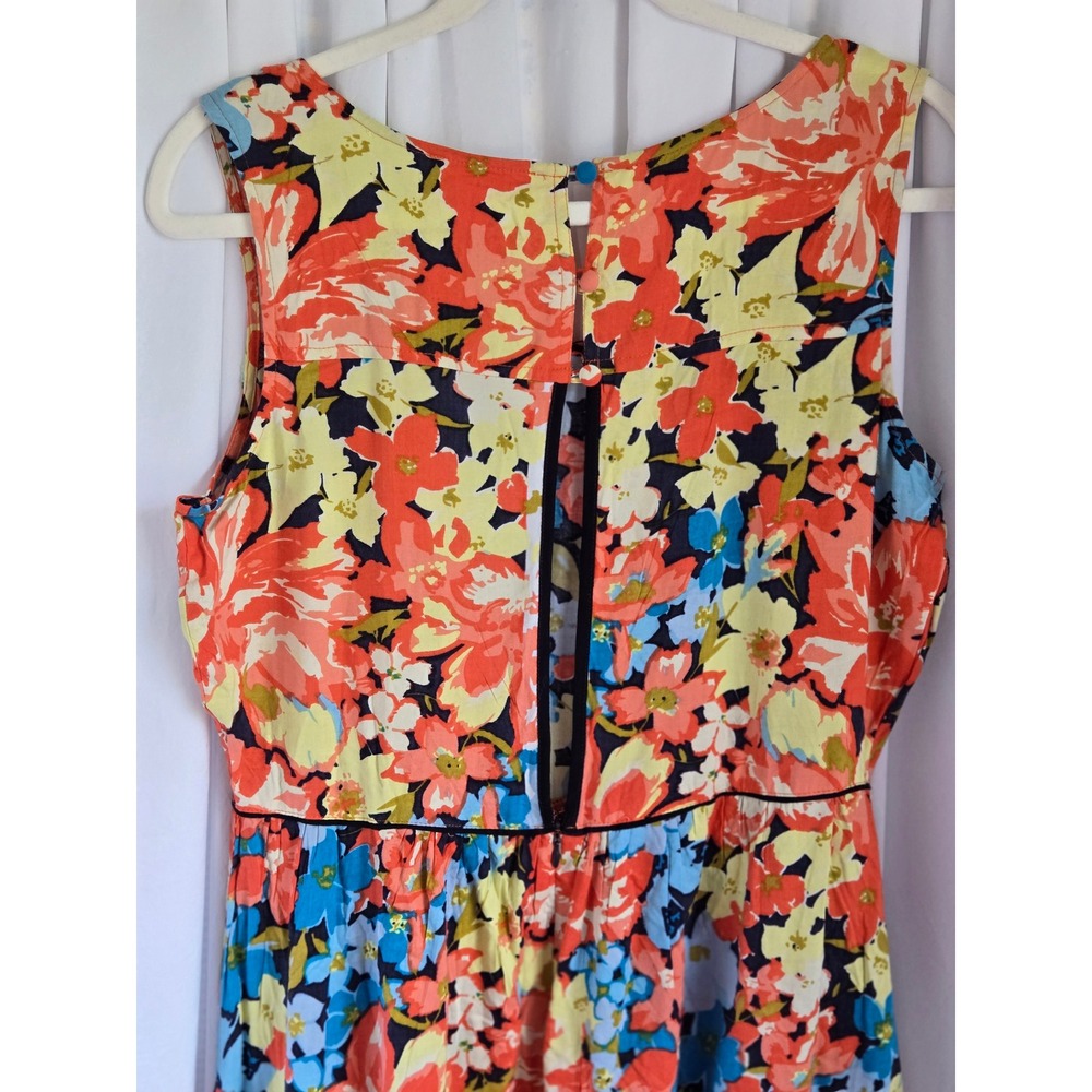 Pink Rose Floral Print Sleeveless Mini Dress Keyhole Back Coral Blue Large NEW - Picture 5 of 8